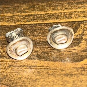 Cowboy hat tiny earrings look like silver have some markings so cute